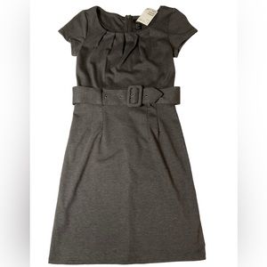 H&M Gray Belted Dress Size 4 Short Crew Neck Elegant Short Sleeve | Charcoal